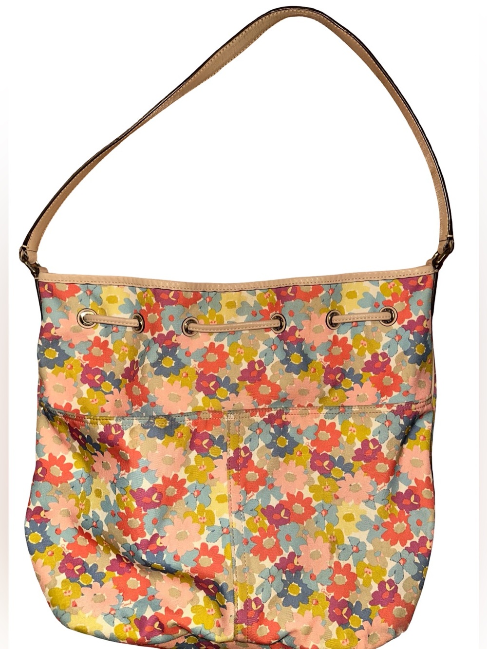 Vintage Coach Peyton Floral Print Coated Canvas & Leather Large Multicolor Bag - Picture 2 of 6